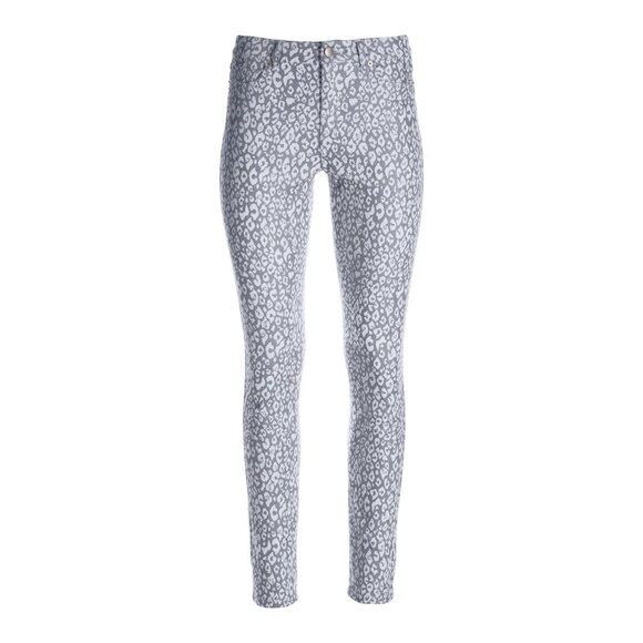 Boston Proper Metallic Snow Leopard Ankle Jean Grey Skinny Chinos Chic Size 12 - Picture 1 of 7